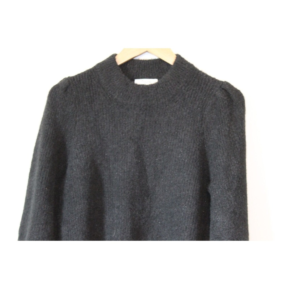 Madewell Eaton Puff Sleeve Pullover Sweater Cozy Fuzzy Stretch Black Medium Chic - Picture 3 of 12